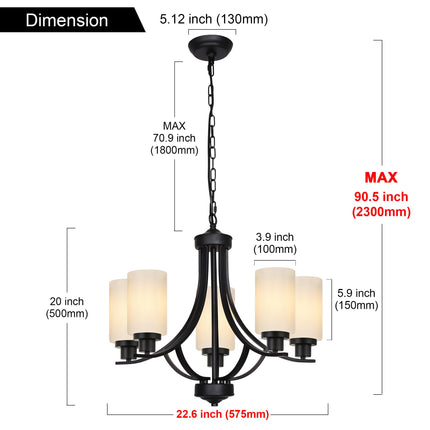 MELUCEE 5 Lights Chandeliers for Dining Room Traditional Chandelier Classic Black Pendant Light with Milky White Glass Shade, Mid Century Modern Chandelier for Kitchen Foyer Bedroom