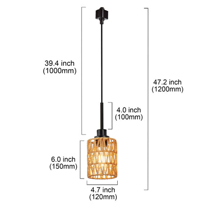 MELUCEE 4 Packs H-Type Track Hanging Light Black Ceiling Track Lighting Fixtures Rattan Pendant Light for Kitchen Island Dining Room Restaurant, Compatible with H Type Track Lighting Rail, E26 Socket