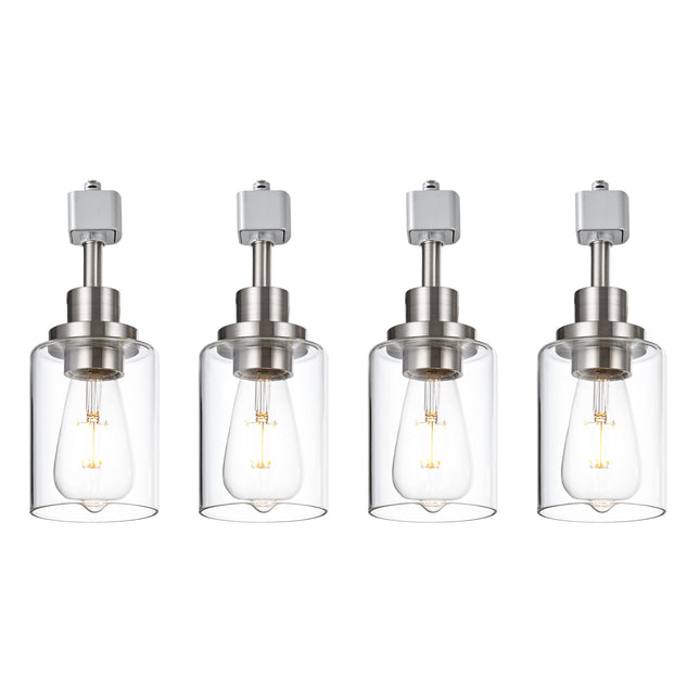 MELUCEE Pack of 4 H Track Lighting Fixtures for Accent Task Retail Kitchen Ceiling Track Light H Type, Brushed Nickel Track Lighting Heads with Clear Glass Shade, Bulb and Track Not Included