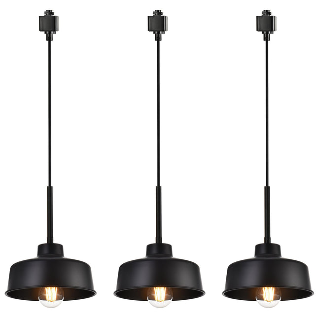 MELUCEE 3 Pack H Type Track Pendant Lighting Black Industrial Ceiling Track Hanging Light Fixtures Pendant, Compatible with H Type Track Lighting Rail, E26 Socket