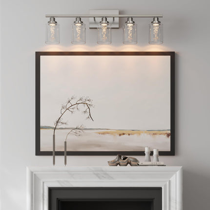MELUCEE Bathroom Vanity Light Fixtures 5-Light Modern LED Vanity Lights for Bathroom Brushed Nickel with Crystal Bubble Clear Glass Shade, Dimmable Wall Light 3000K-6000K, Built-in LED Chips