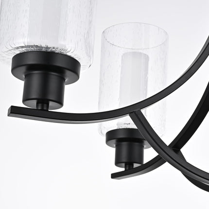 MELUCEE LED Modern Chandeliers for Dining Room 5 Lights Contemporary Kitchen Chandelier with Frosted Acrylic Column Black Led Pendant Light with Seeded Glass Shade, Built-in LED Chips, 5CCT Adjustable