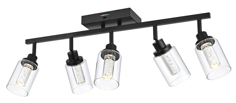 MELUCEE LED Ceiling Spotlight Kitchen Track Lighting Kits 5-Light Bathroom Vanity Light Black Wall Mounted Lamp with Flexibly Rotatable Light Heads, Built-in LED Chips, 5-Color Temperature Adjustable