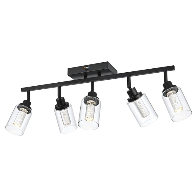 MELUCEE LED Ceiling Spotlight Kitchen Track Lighting Kits 5-Light Bathroom Vanity Light Black Wall Mounted Lamp with Flexibly Rotatable Light Heads, Built-in LED Chips, 5-Color Temperature Adjustable