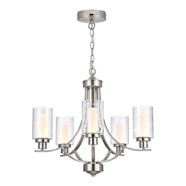 MELUCEE 5 Lights Modern LED Chandeliers for Dining Room Brushed Nickel Kitchen Chandeliers Over Table 5CCT Dimmable Hanging Ceiling Light Led Pendant Light with Seeded Glass Shade, Built-in LED Chips