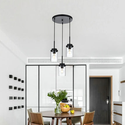 MELUCEE 3-Light Farmhouse Black Cluster Pendant Lighting with Clear Glass Shade