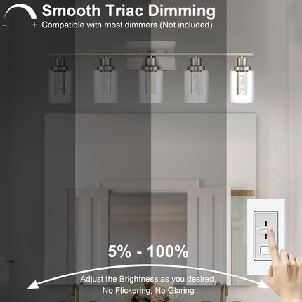 MELUCEE Bathroom Vanity Light Fixtures 5-Light Modern LED Vanity Lights for Bathroom Brushed Nickel with Crystal Bubble Clear Glass Shade, Dimmable Wall Light 3000K-6000K, Built-in LED Chips
