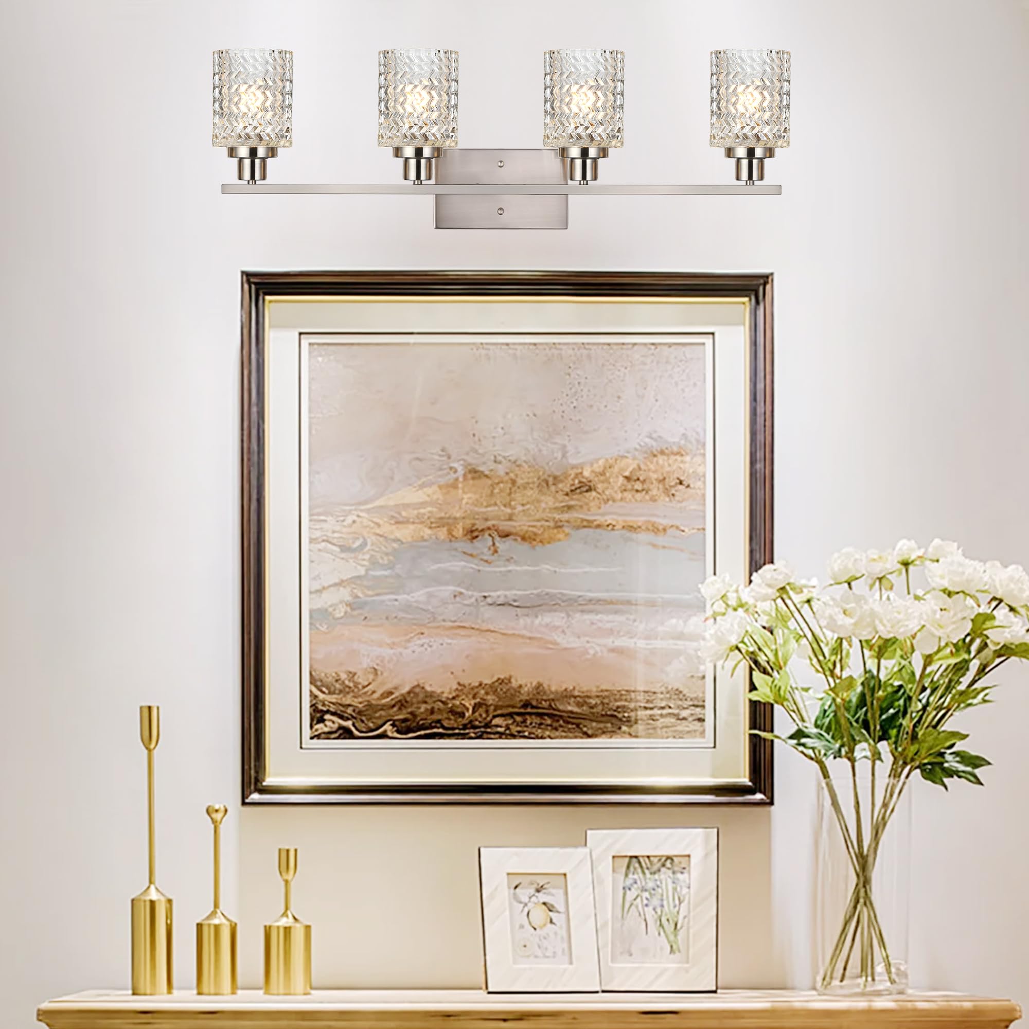 MELUCEE 4-Light Bathroom Lighting Fixtures With Clear Glass Shade