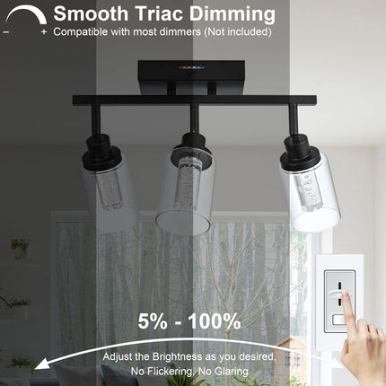 MELUCEE 3 Lights LED Track Lighting Kit Ceiling Bathroom Vanity Light Fixtures Wall Mounted Lamp Black Finished with Flexibly Rotatable Light Heads, Built-in LED Chips, 5-Color Temperature Adjustable