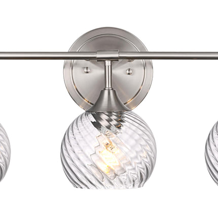 MELUCEE 3 Lights Modern Vanity Lights Over Mirror, Brushed Nickel Bathroom Lighting Fixtures with Clear Striped Swirl Glass Shade, Metal Wall Mount Lamp for Mirror, Bathroom Living Room Workshop