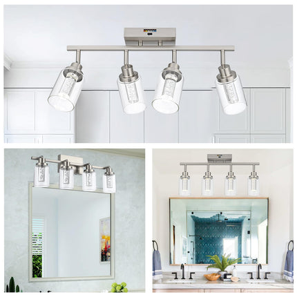MELUCEE 5-Color 4 Light Brushed Nickel LED Track Lighting Fixtures Ceiling for Kitchen, Dimmable Track Lighting Kit, Adjustable Directional Spot Lights Indoor Wall Lamp, Built-in LED Chips