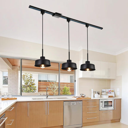 MELUCEE 3 Pack H Type Track Pendant Lighting Black Industrial Ceiling Track Hanging Light Fixtures Pendant, Compatible with H Type Track Lighting Rail, E26 Socket
