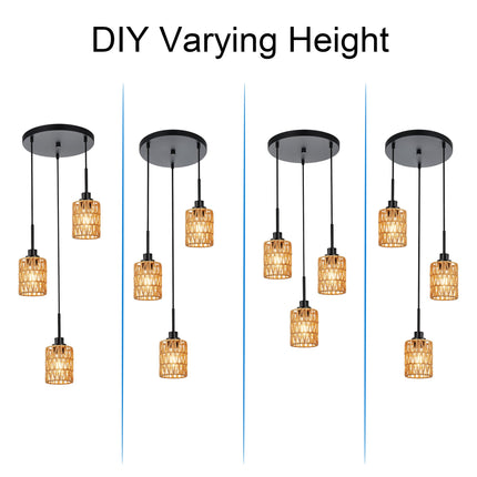 MELUCEE 3-Light Kitchen Pendant Lighting Rattan Light Fixture Ceiling Hanging with Hand Woven Rattan Lamp Shade, Farmhouse Cluster Pendant Light for Dining Room Foyer Entryway