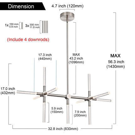 MELUCEE 32.8" LED Chandeliers for Dinning Room 26W 3000K Warm Lighting 11-Light Bubble Crystal Dimmable LED Linear Pendant Light Brushed Nickel Island Lights for Kitchen Island Dining Table Bar