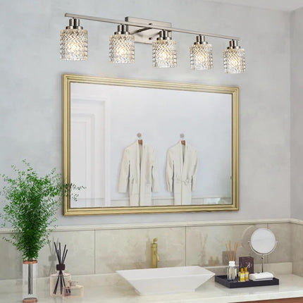MELUCEE 5 Lights Brushed Nickel Bathroom Light Fixture Modern Light Fixtures Wall Mounted Modern Vanity Lighting with Hammered Glass Shade Suitable for Bathroom Mirror Sink Cabinet