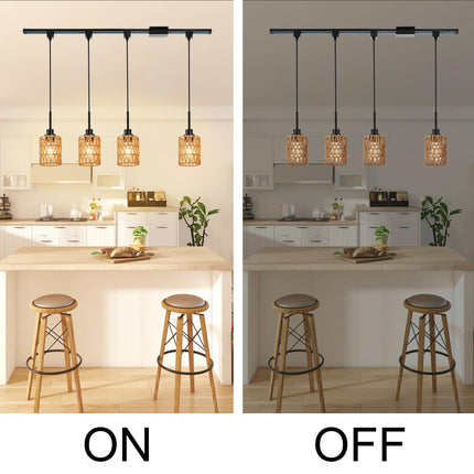 MELUCEE 4 Packs H-Type Track Hanging Light Black Ceiling Track Lighting Fixtures Rattan Pendant Light for Kitchen Island Dining Room Restaurant, Compatible with H Type Track Lighting Rail, E26 Socket