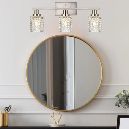 MELUCEE 3 Lights Bathroom Light Fixtures Brushed Nickel Modern Vanity Lights Indoor Wall Mounted Light with Hammered Glass Shade Suitable for Bathroom Living Room Hallway