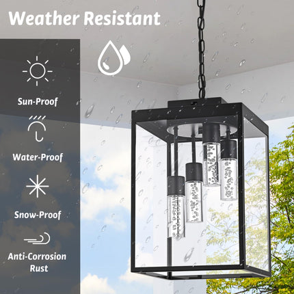 MELUCEE Outdoor Chandelier 15.7'' LED Pendant Light for Porch, 4-Light Exterior Ceiling Lights Hanging Lantern, 5CCT Large Outdoor Pendant Light Built-in LED Chips for Porch Garage Gazebo Patio