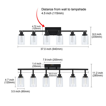 MELUCEE LED Track Light Semi Flush Mount Ceiling Spotlight 6 Lights Bathroom Light Fixtures Over Mirror with Flexibly Rotatable Light Heads, Built-in LED Chips, 5-Color Temperature Adjustable