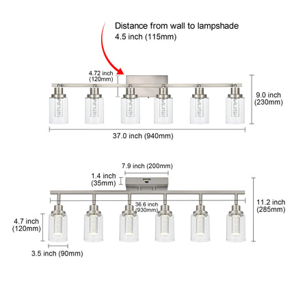 MELUCEE 5-Color Temperature 6 Light LED Track Lighting Kit, LED Track Lighting Fixtures Brushed Nickel Ceiling Spotlighting Vanity Lights with Flexibly Rotatable Light Head, Built-in LED Chips