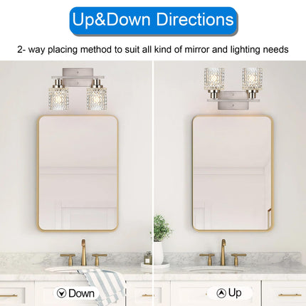 MELUCEE 2-Light Wall Sconce Lighting with Hammered Glass Shade, Brushed Nickel Bathroom Lights Over Mirror, Modern Vanity Lighting Fixtures for Porch Entryway Stair