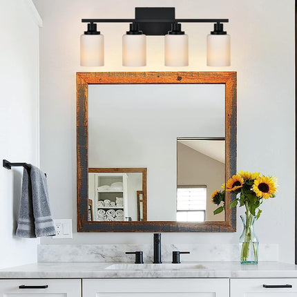 MELUCEE Bathroom Vanity Light Matte Black with Milky White Glass Shade, Modern 4-Light Bathroom Wall Lights Over Mirror Wall Mount Lamp for Dressing Room Living Room Hallway