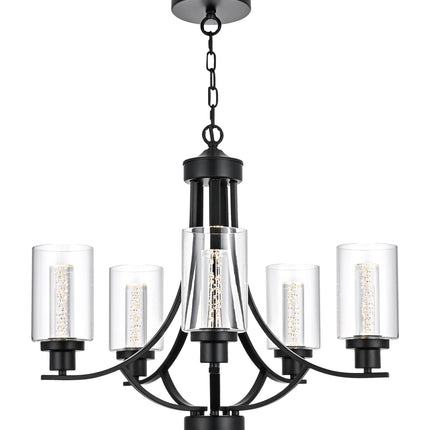 MELUCEE 5 Lights LED Modern Chandeliers for Dining Room Traditional Kitchen Chandelier Bubble Crystal Black Led Pendant Light with Clear Glass Shade, Built-in LED Chips, 5CCT Adjustable