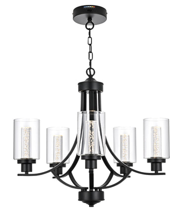 MELUCEE 5 Lights LED Modern Chandeliers for Dining Room Traditional Kitchen Chandelier Bubble Crystal Black Led Pendant Light with Clear Glass Shade, Built-in LED Chips, 5CCT Adjustable