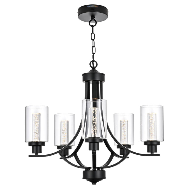 MELUCEE 5 Lights LED Modern Chandeliers for Dining Room Traditional Kitchen Chandelier Bubble Crystal Black Led Pendant Light with Clear Glass Shade, Built-in LED Chips, 5CCT Adjustable