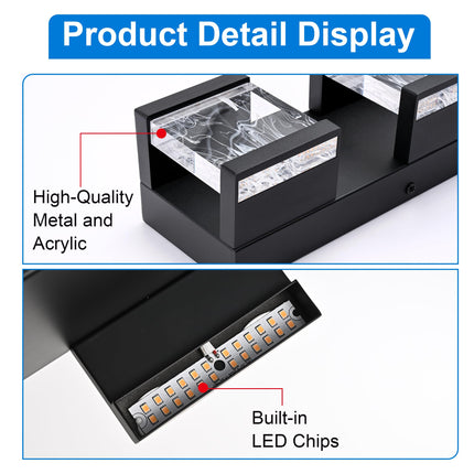 MELUCEE 4 Lights LED Bathroom Vanity Light with Unique Smoke Acrylic Panel Modern Vanity Lighting Black Bathroom Light Fixtures Wall Sconce for Bath Powder Room Entryway, 20W 3000K Warm Lighting