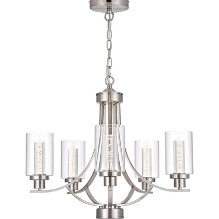 MELUCEE LED Chandeliers for Dining Room 5 Lights Dining Room Light Fixture Brushed Nickel Kitchen Chandeliers Over Table Led Pendant Light with Clear Glass Shade, Built-in LED Chips, 5CCT Adjustable