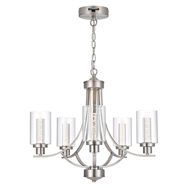MELUCEE LED Chandeliers for Dining Room 5 Lights Dining Room Light Fixture Brushed Nickel Kitchen Chandeliers Over Table Led Pendant Light with Clear Glass Shade, Built-in LED Chips, 5CCT Adjustable
