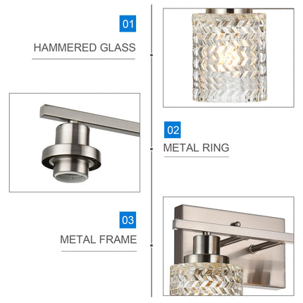 MELUCEE 4 Lights Brushed Nickel Vanity Light Modern Bathroom Light Fixtures with Hammered Glass Shade, Indoor Metal Wall Lights for Powder Room Hallway Kitchen, E26 Base