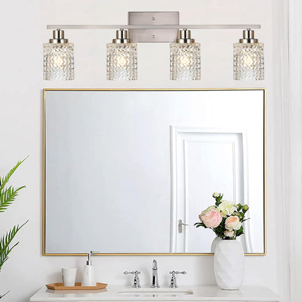 MELUCEE 4 Lights Brushed Nickel Vanity Light Modern Bathroom Light Fixtures with Hammered Glass Shade, Indoor Metal Wall Lights for Powder Room Hallway Kitchen, E26 Base