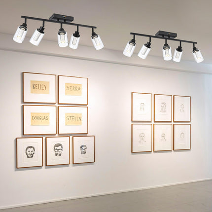 MELUCEE LED Ceiling Spotlight Kitchen Track Lighting Kits 5-Light Bathroom Vanity Light Black Wall Mounted Lamp with Flexibly Rotatable Light Heads, Built-in LED Chips, 5-Color Temperature Adjustable