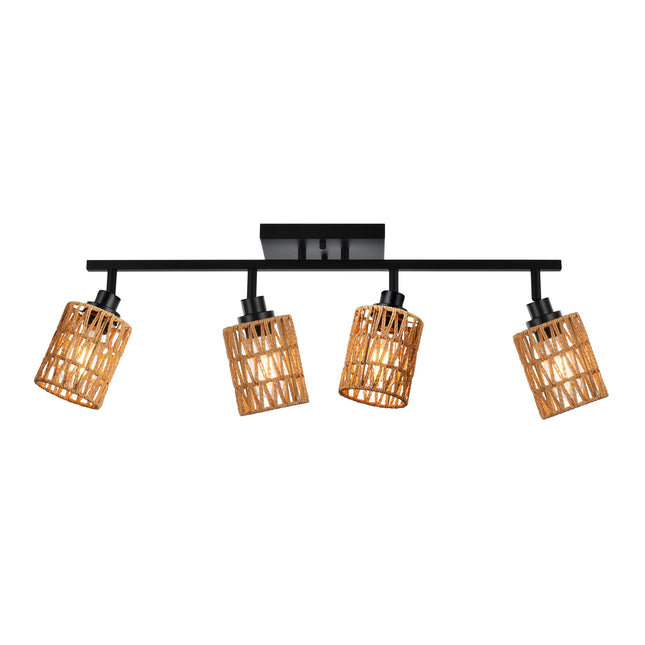 MELUCEE 4 Light Black Ceiling Spotlight Fixture Farmhouse Bathroom Light Fixtures with Rattan Lamp Shade