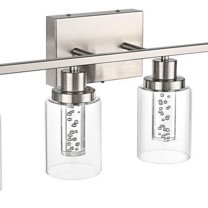 MELUCEE 4-Light LED Bathroom Lighting Fixtures Brushed Nickel, Dimmable LED Vanity Light for Bathroom 3000K-6000K Bathroom Wall Lights with Crystal Bubble Clear Glass Shade, Built-in LED Chips