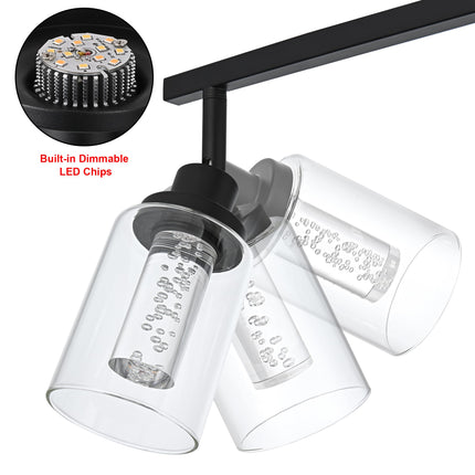 MELUCEE LED Track Lighting Fixtures Ceiling 4-Light Black Semi Flush Mount Ceiling Light Bathroom Wall Light with Flexibly Rotatable Light Heads, Built-in LED Chips, 5-Color Temperature Adjustable