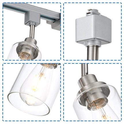 MELUCEE Pack of 4 H Track Lighting Fixtures for Accent Task Retail Kitchen Ceiling Track Light H Type, Brushed Nickel Track Lighting Heads with Clear Glass Shade, Bulb and Track Not Included