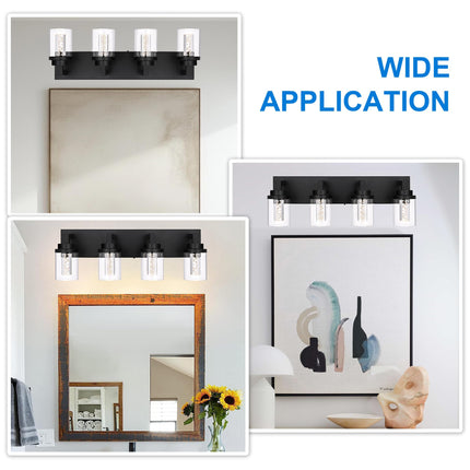 MELUCEE 4-Light 5 Color Dimmable Vanity Lights for Bathroom Bubble Crystal LED Bathroom Lighting Fixtures Over Mirror, Black LED Wall Sconce with Clear Glass Shade, Built-in Led Chips