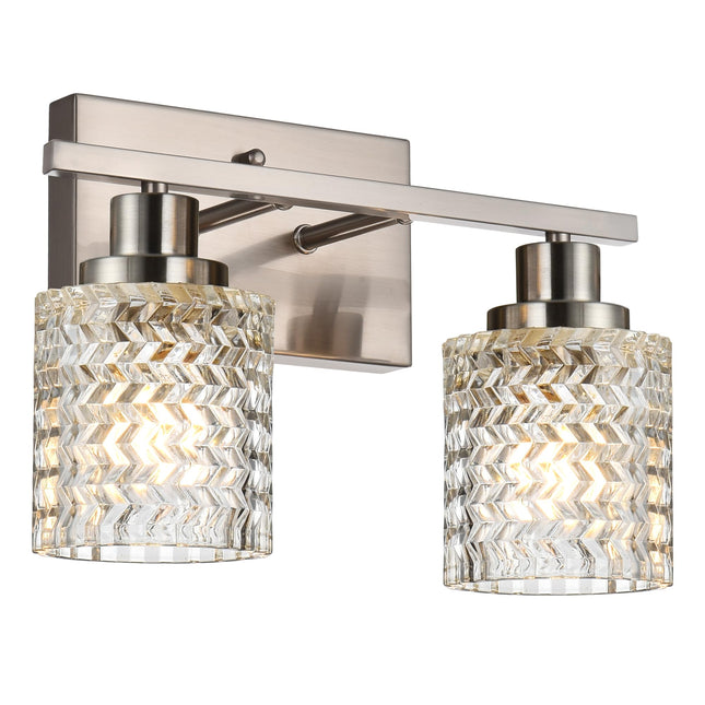 MELUCEE 2-Light Wall Sconce Lighting with Hammered Glass Shade, Brushed Nickel Bathroom Lights Over Mirror, Modern Vanity Lighting Fixtures for Porch Entryway Stair