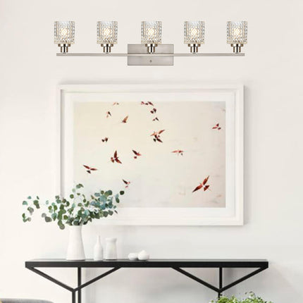 MELUCEE 5 Lights Brushed Nickel Bathroom Light Fixture Modern Light Fixtures Wall Mounted Modern Vanity Lighting with Hammered Glass Shade Suitable for Bathroom Mirror Sink Cabinet