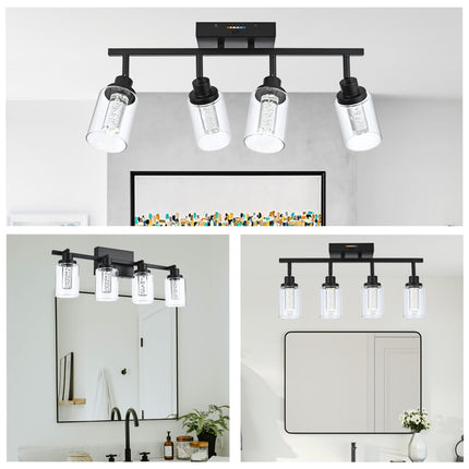 MELUCEE LED Track Lighting Fixtures Ceiling 4-Light Black Semi Flush Mount Ceiling Light Bathroom Wall Light with Flexibly Rotatable Light Heads, Built-in LED Chips, 5-Color Temperature Adjustable