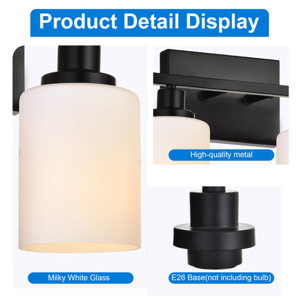 MELUCEE Matte Black Vanity Lights for Bathroom, 6 Lights Bathroom Light Fixtures Over The Mirror Light with Milky White Glass Shade Wall Mount Lamp for Dressing Room Living Room Hallway