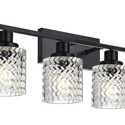 MELUCEE 6 Lights Bathroom Lighting Fixtures Over Mirror Black with Hammered Glass Shade, Vanity Light Indoor Wall Mounted Lamp for Bathroom Bedroom Kitchen
