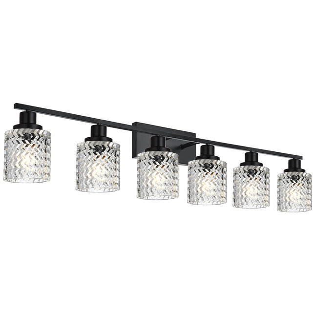 MELUCEE 6 Lights Bathroom Lighting Fixtures Over Mirror Black with Hammered Glass Shade, Vanity Light Indoor Wall Mounted Lamp for Bathroom Bedroom Kitchen