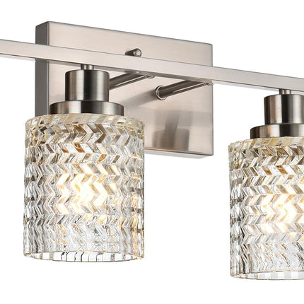 MELUCEE 4 Lights Brushed Nickel Vanity Light Modern Bathroom Light Fixtures with Hammered Glass Shade, Indoor Metal Wall Lights for Powder Room Hallway Kitchen, E26 Base