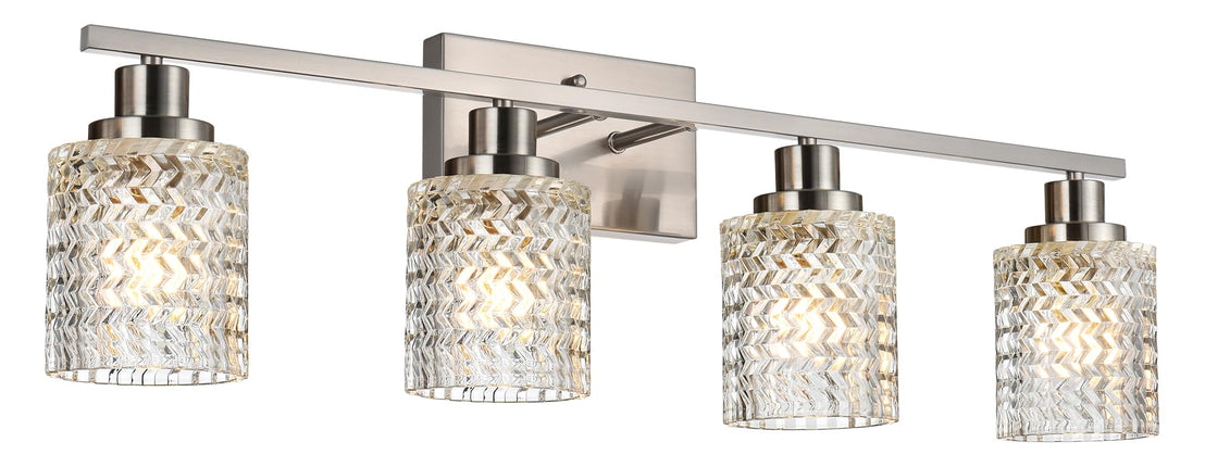 MELUCEE 4 Lights Brushed Nickel Vanity Light Modern Bathroom Light Fixtures with Hammered Glass Shade, Indoor Metal Wall Lights for Powder Room Hallway Kitchen, E26 Base