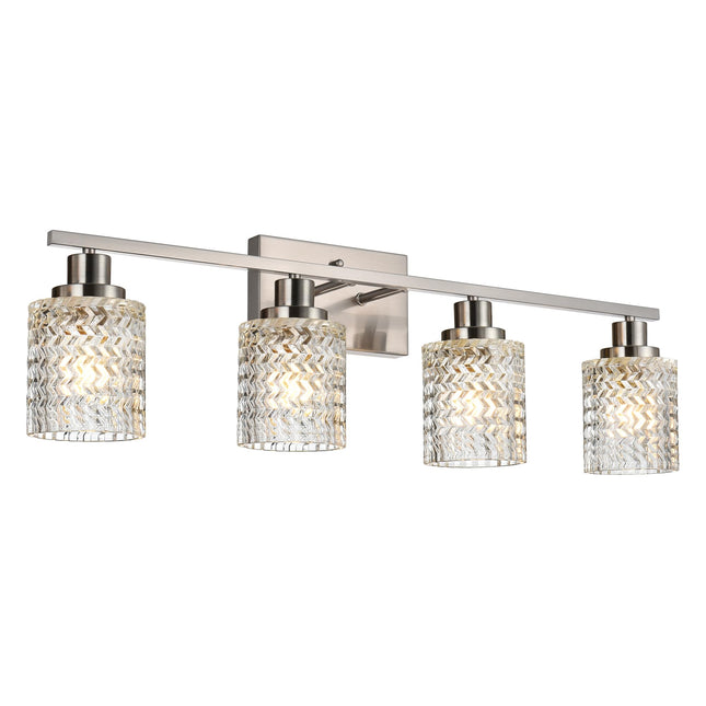 MELUCEE 4 Lights Brushed Nickel Vanity Light Modern Bathroom Light Fixtures with Hammered Glass Shade, Indoor Metal Wall Lights for Powder Room Hallway Kitchen, E26 Base