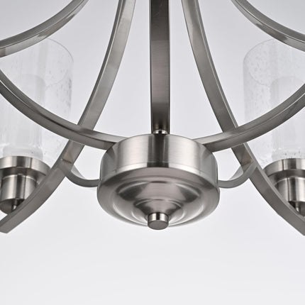 MELUCEE 5 Lights Modern LED Chandeliers for Dining Room Brushed Nickel Kitchen Chandeliers Over Table 5CCT Dimmable Hanging Ceiling Light Led Pendant Light with Seeded Glass Shade, Built-in LED Chips